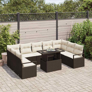 vidaXL Garden Sofa Set with Storage 10 pcs Brown Poly Rattan