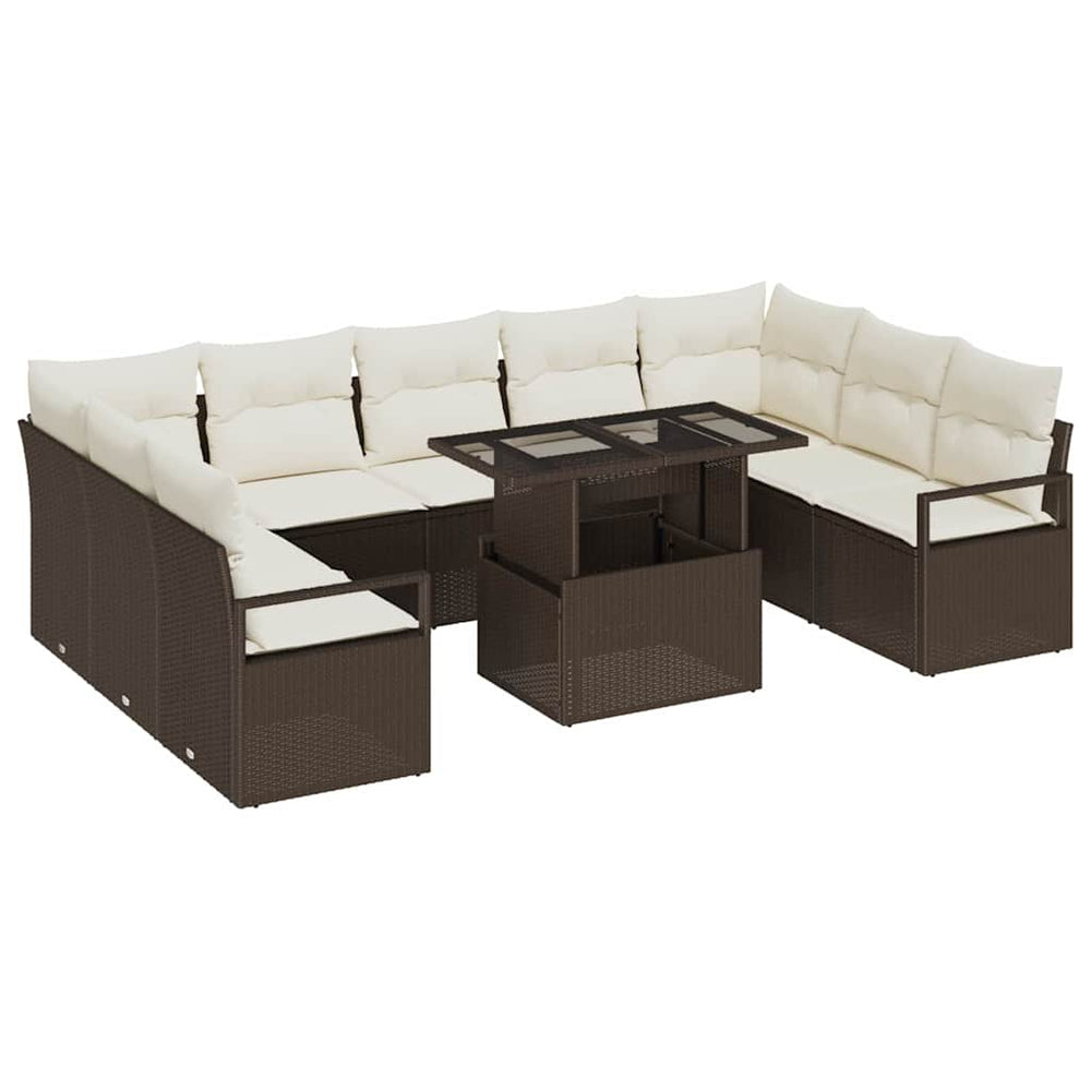 vidaXL Garden Sofa Set with Storage 10 pcs Brown Poly Rattan