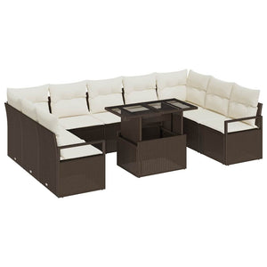 vidaXL Garden Sofa Set with Storage 10 pcs Brown Poly Rattan