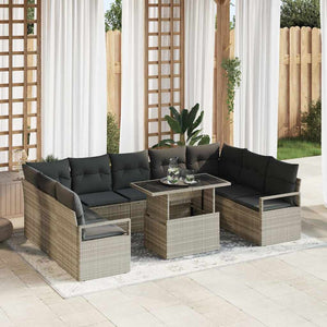 vidaXL Garden Sofa Set with Storage 10 pcs Light Grey Poly Rattan