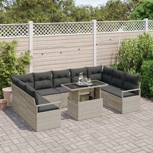 vidaXL Garden Sofa Set with Storage 10 pcs Light Grey Poly Rattan
