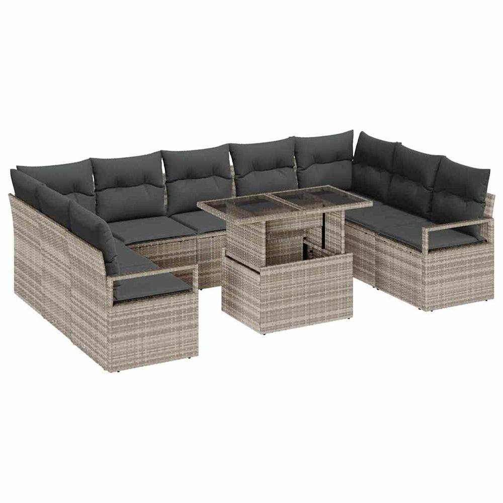 vidaXL Garden Sofa Set with Storage 10 pcs Light Grey Poly Rattan