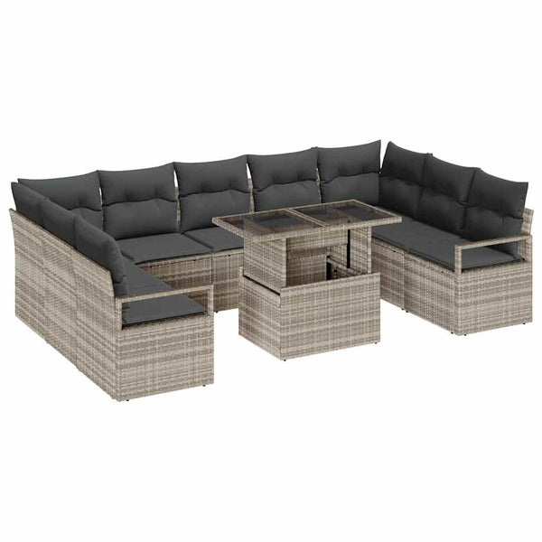 vidaXL Garden Sofa Set with Storage 10 pcs Light Grey Poly Rattan