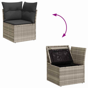 vidaXL Garden Sofa Set with Storage 10 pcs Light Grey Poly Rattan