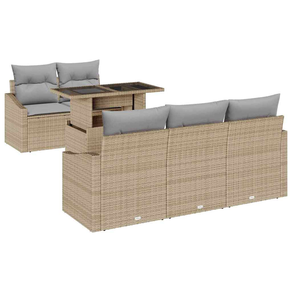 vidaXL Garden Sofa Set with Cushions with Storage 6 pcs Beige Poly Rattan