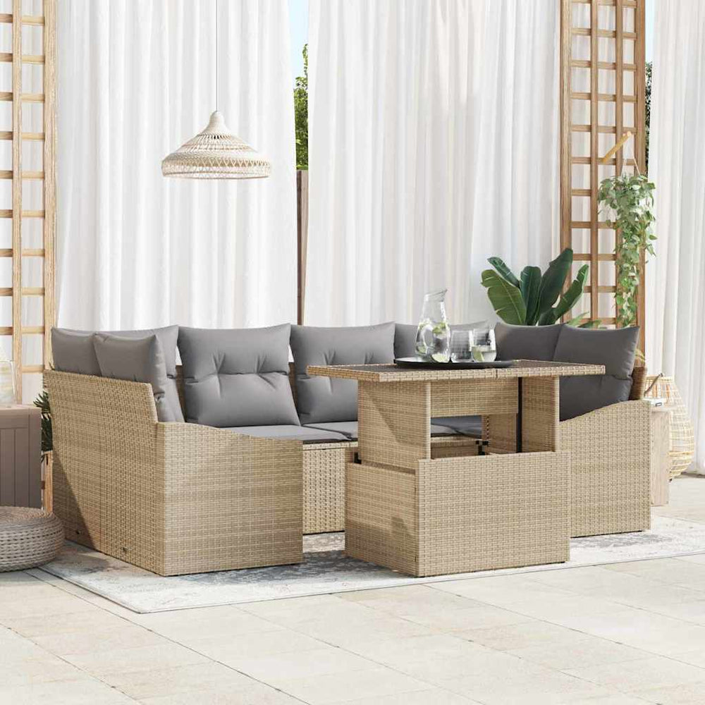 vidaXL Garden Sofa Set with Cushions with Storage 7 pcs Beige Poly Rattan