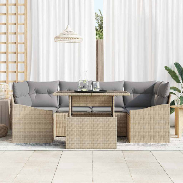 vidaXL Garden Sofa Set with Cushions with Storage 7 pcs Beige Poly Rattan