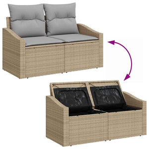 vidaXL Garden Sofa Set with Cushions with Storage 7 pcs Beige Poly Rattan
