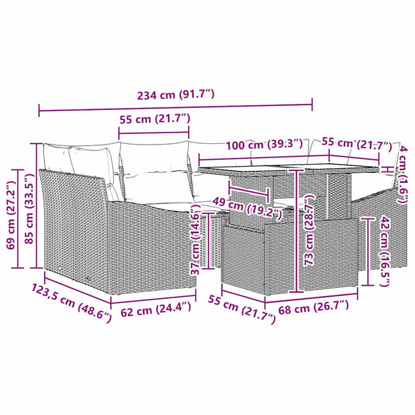 vidaXL Garden Sofa Set with Cushions with Storage 7 pcs Beige Poly Rattan