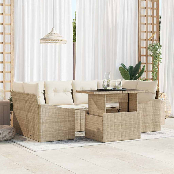 vidaXL Garden Sofa Set with Storage 7 pcs Beige Poly Rattan