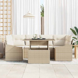 vidaXL Garden Sofa Set with Storage 7 pcs Beige Poly Rattan