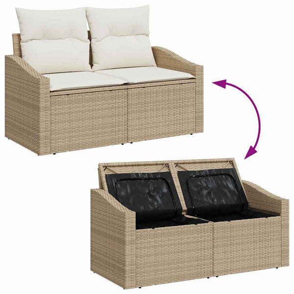 vidaXL Garden Sofa Set with Storage 7 pcs Beige Poly Rattan