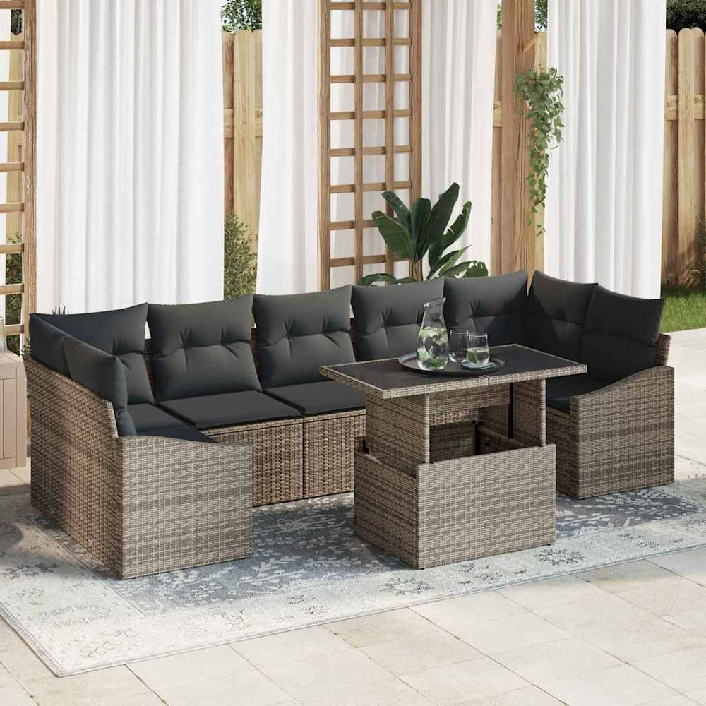 vidaXL Garden Sofa Set with Cushions with Storage 8 pcs Grey Poly Rattan