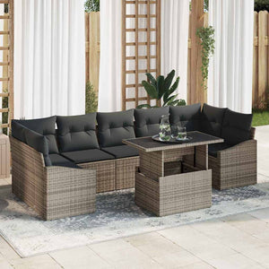 vidaXL Garden Sofa Set with Cushions with Storage 8 pcs Grey Poly Rattan