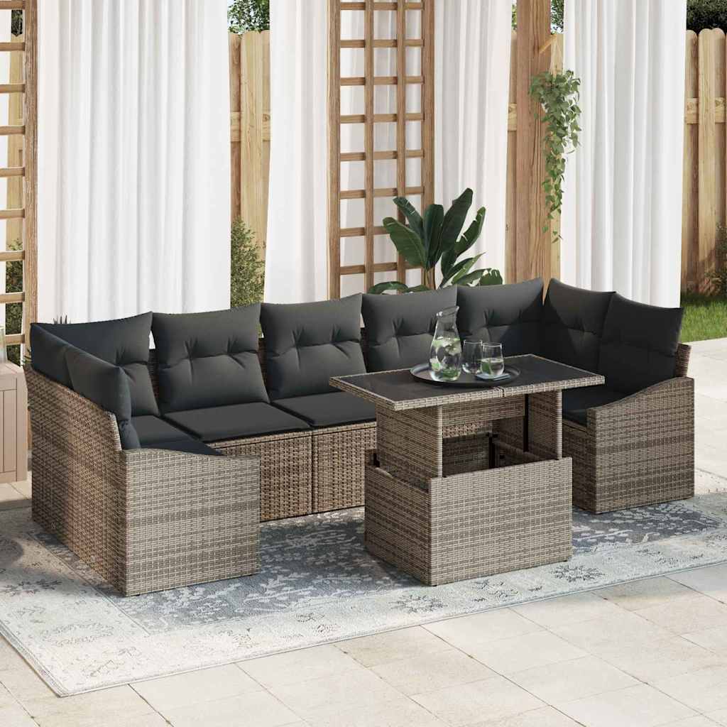 vidaXL Garden Sofa Set with Cushions with Storage 8 pcs Grey Poly Rattan