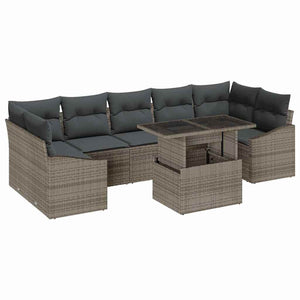 vidaXL Garden Sofa Set with Cushions with Storage 8 pcs Grey Poly Rattan