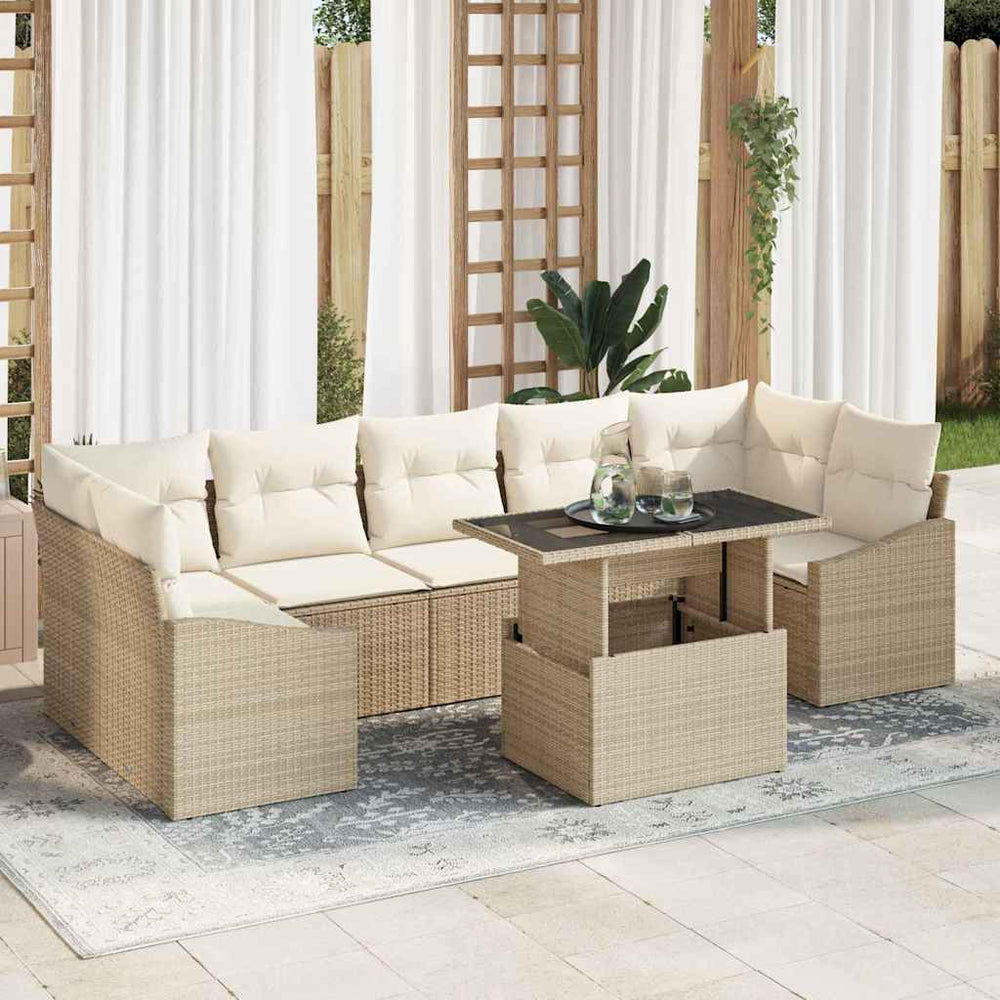 vidaXL Garden Sofa Set with Cushions with Storage 8 pcs Beige Poly Rattan