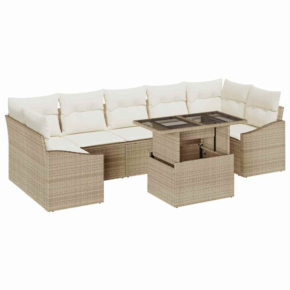 vidaXL Garden Sofa Set with Cushions with Storage 8 pcs Beige Poly Rattan