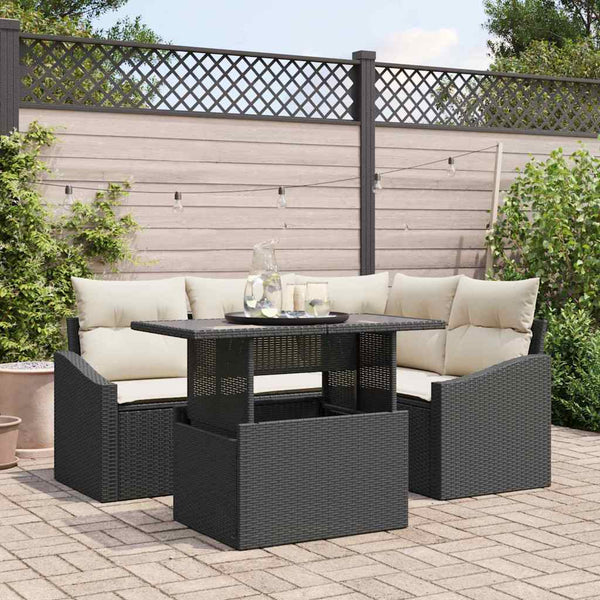 vidaXL Garden Sofa Set with Cushions and Storage 5 pcs Black and Cream