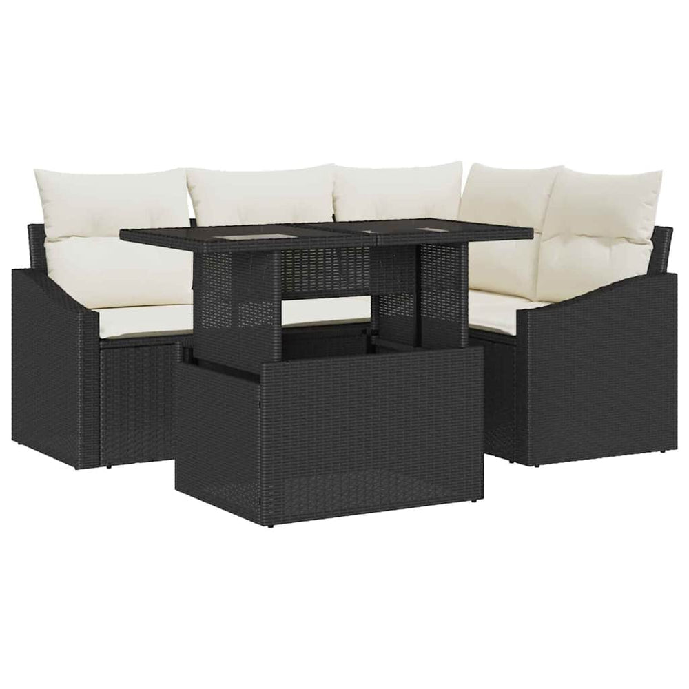 vidaXL Garden Sofa Set with Cushions and Storage 5 pcs Black and Cream
