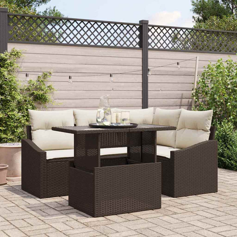 vidaXL Garden Sofa Set with Cushions and Storage 5 pcs Brown and Cream