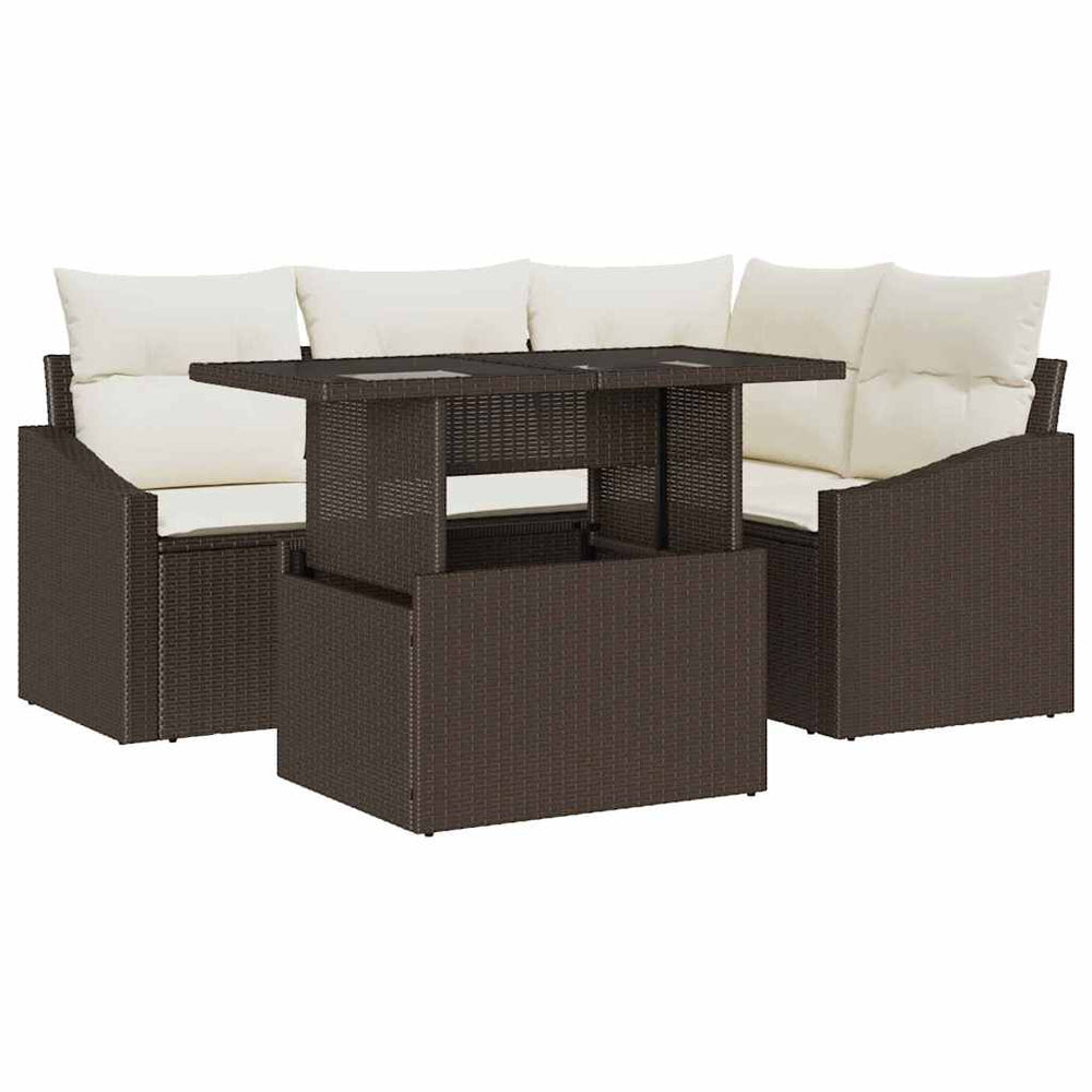 vidaXL Garden Sofa Set with Cushions and Storage 5 pcs Brown and Cream