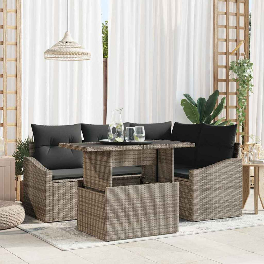 vidaXL Garden Sofa Set with Cushions with Storage with Cushions 5 pcs Grey