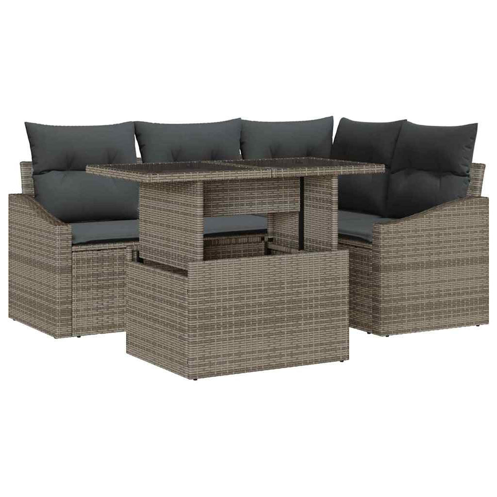 vidaXL Garden Sofa Set with Cushions with Storage with Cushions 5 pcs Grey
