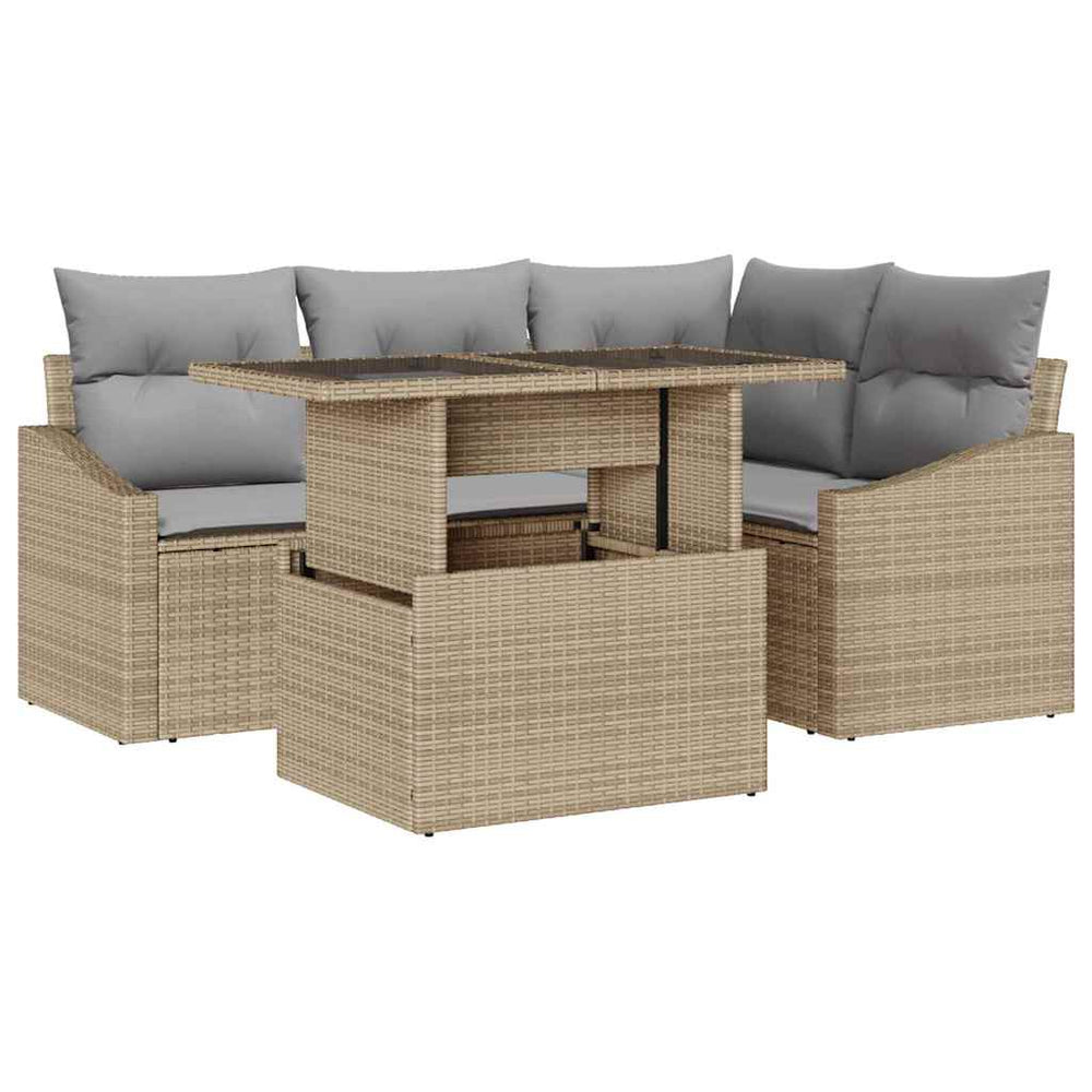 vidaXL Garden Sofa Set with Cushions 5 pcs Beige and Light Grey