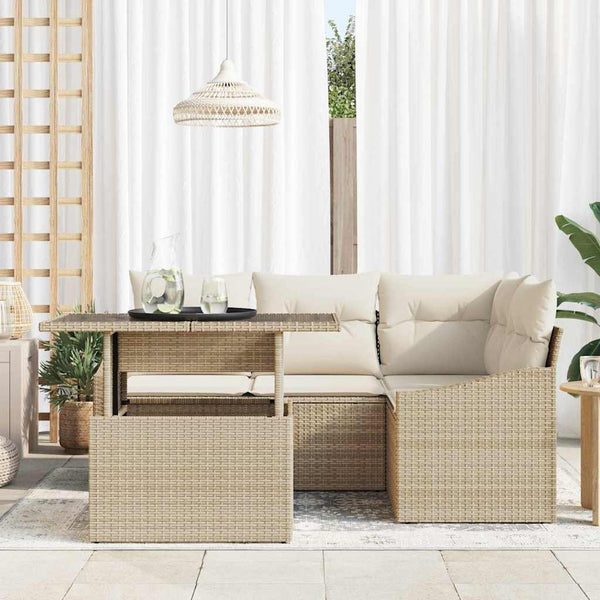 vidaXL Garden Sofa Set with Cushions with Storage 5 pcs Beige and Cream