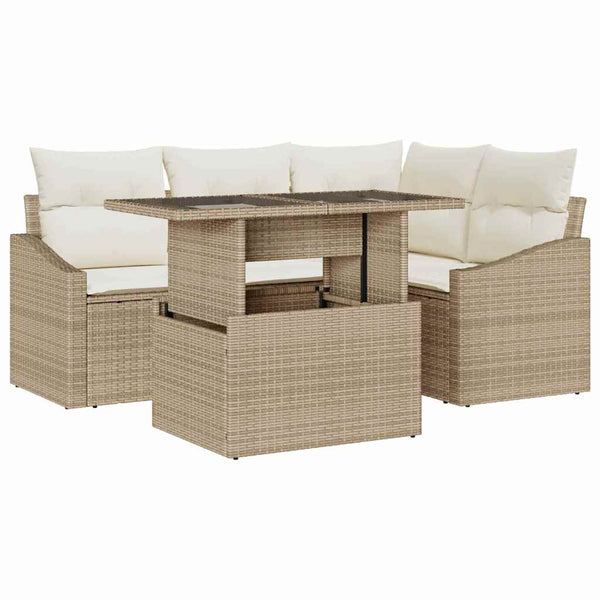 vidaXL Garden Sofa Set with Cushions with Storage 5 pcs Beige and Cream
