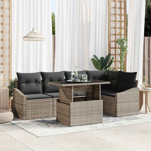vidaXL Garden Sofa Set with Cushions with Storage with Cushions 6 pcs Grey