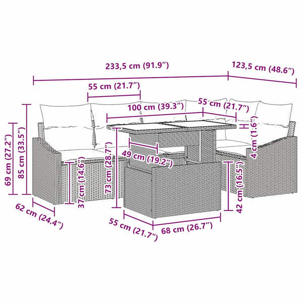 vidaXL Garden Sofa Set with Cushions 6 pcs Beige and Light Gray
