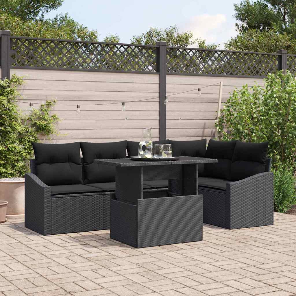 vidaXL Garden Sofa Set with Cushions and Storage 6 pcs Black