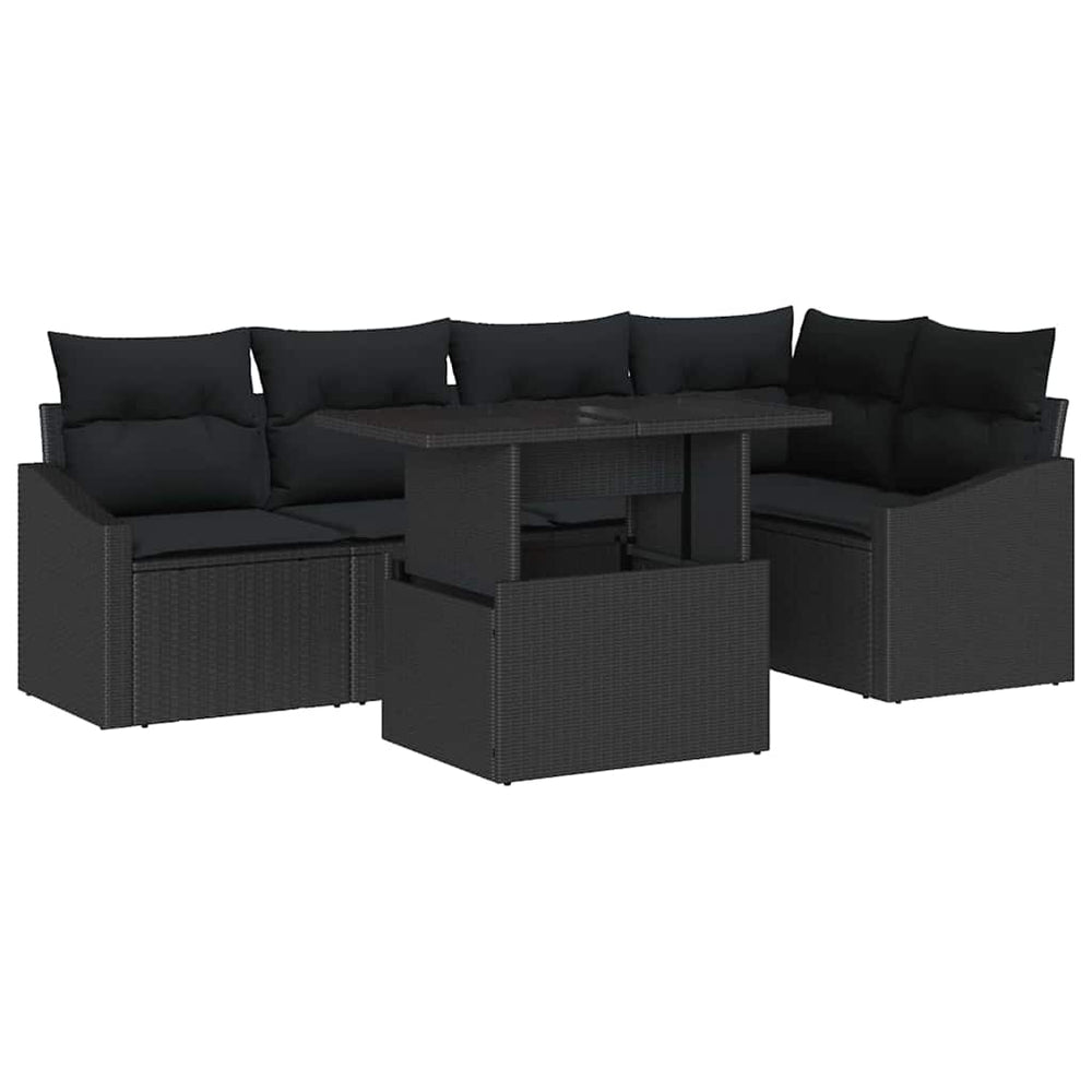vidaXL Garden Sofa Set with Cushions and Storage 6 pcs Black