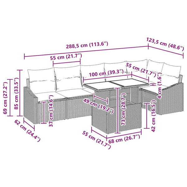 vidaXL Garden Sofa Set with Cushions with Storage 7 pcs Grey
