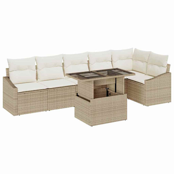 vidaXL Garden Sofa Set with Cushions with Storage 7 pcs Beige and Cream