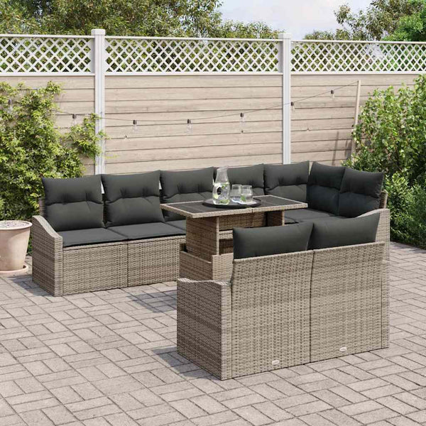 vidaXL Garden Sofa Set with Cushions with Storage with Cushions 9 pcs Grey