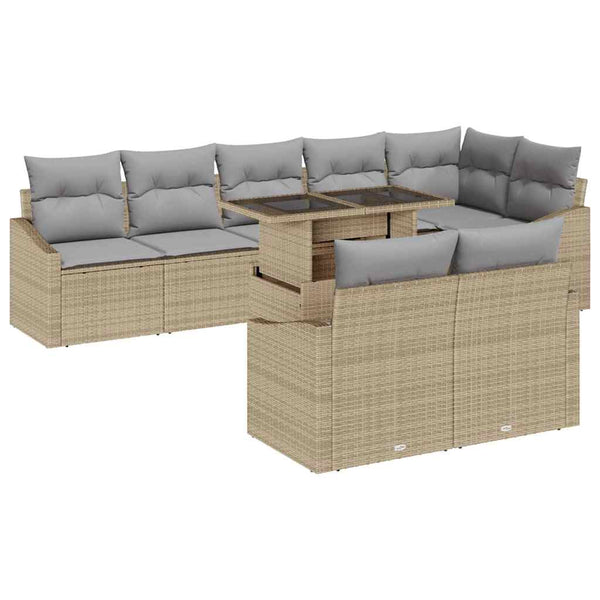 vidaXL Garden Sofa Set with Cushions 9 pcs Beige and Light Grey