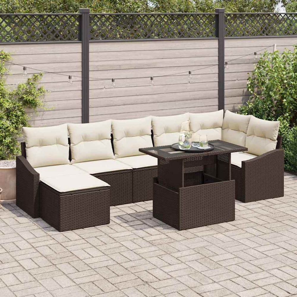 vidaXL Garden Sofa Set with Cushions with Storage 8 pcs Brown and Cream