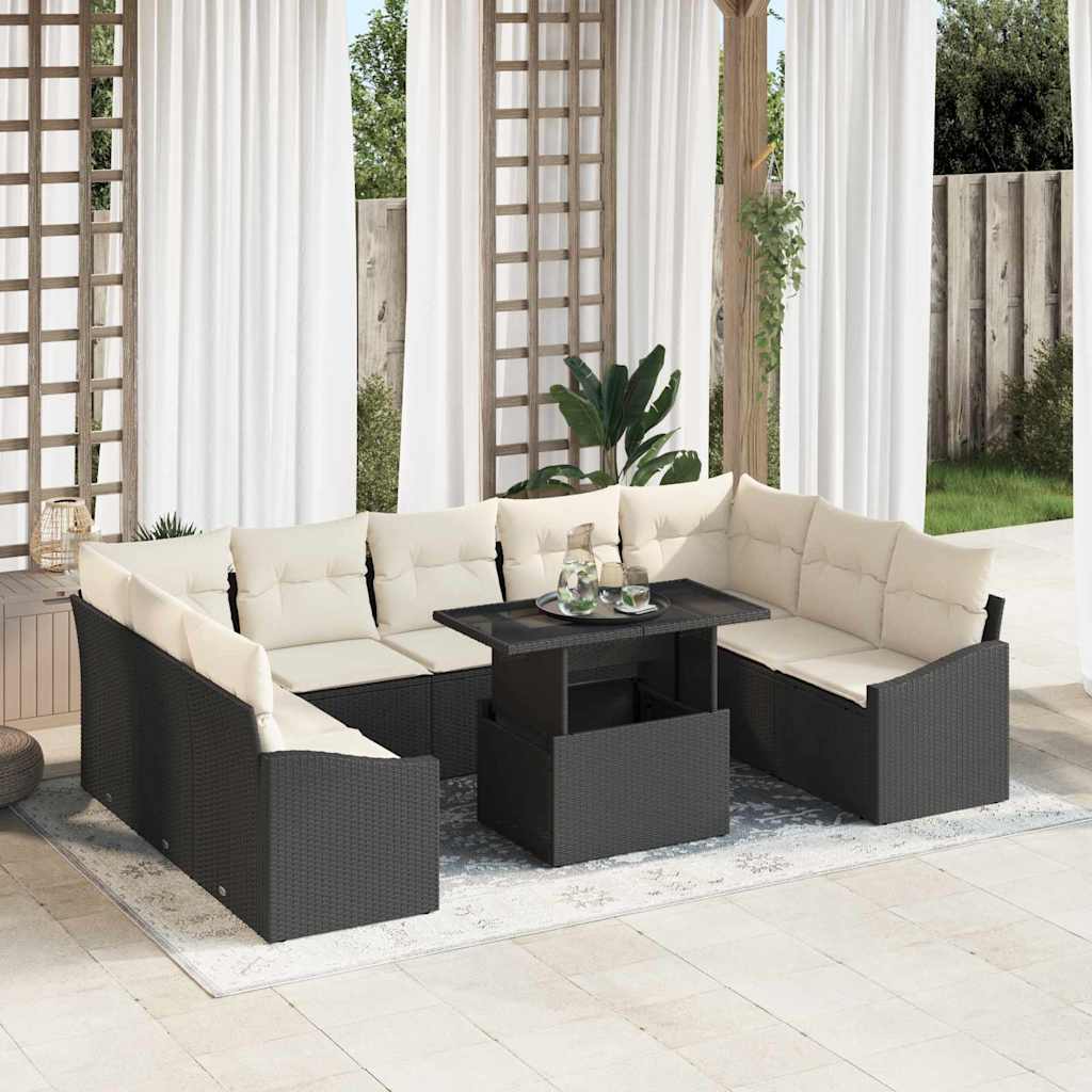 vidaXL Garden Sofa Set with Cushions 10 pcs Black and Cream