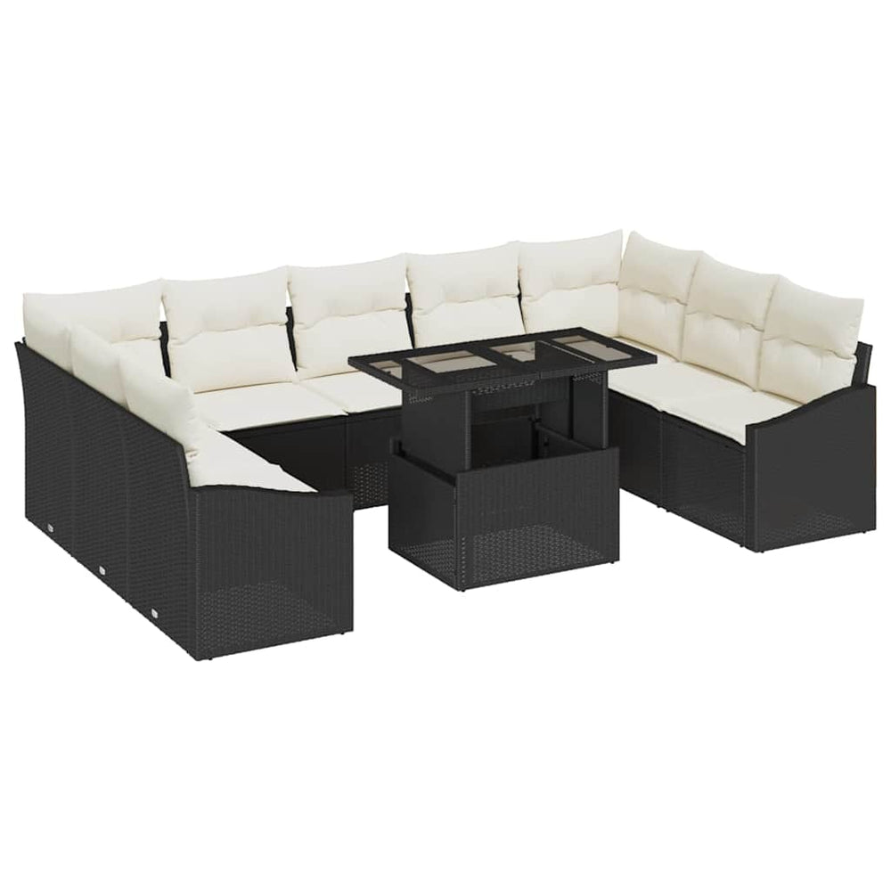vidaXL Garden Sofa Set with Cushions 10 pcs Black and Cream