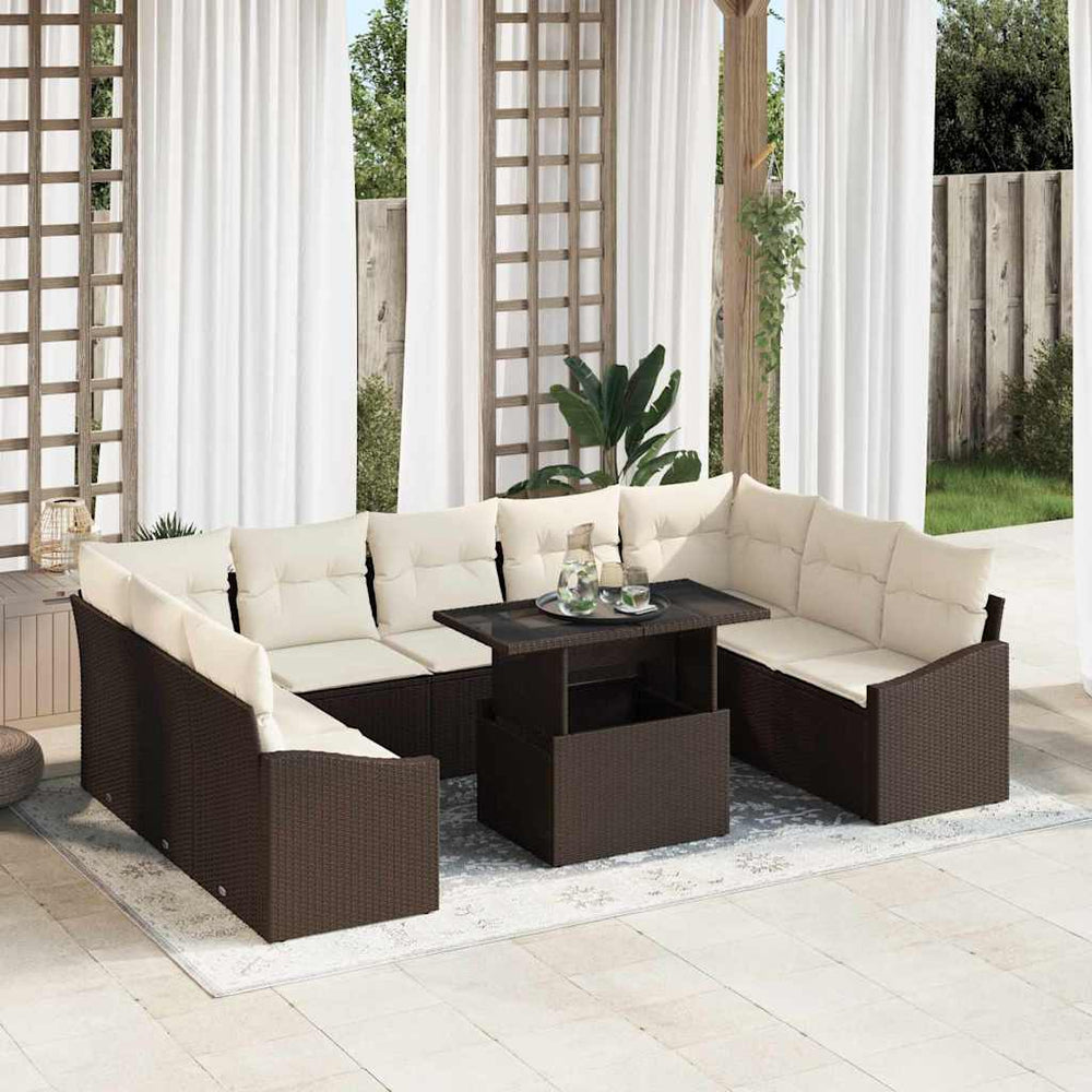 vidaXL Garden Sofa Set with Cushions and Storage 10 pcs Brown and Cream