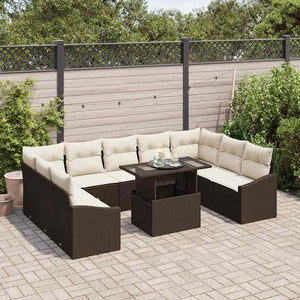 vidaXL Garden Sofa Set with Cushions and Storage 10 pcs Brown and Cream