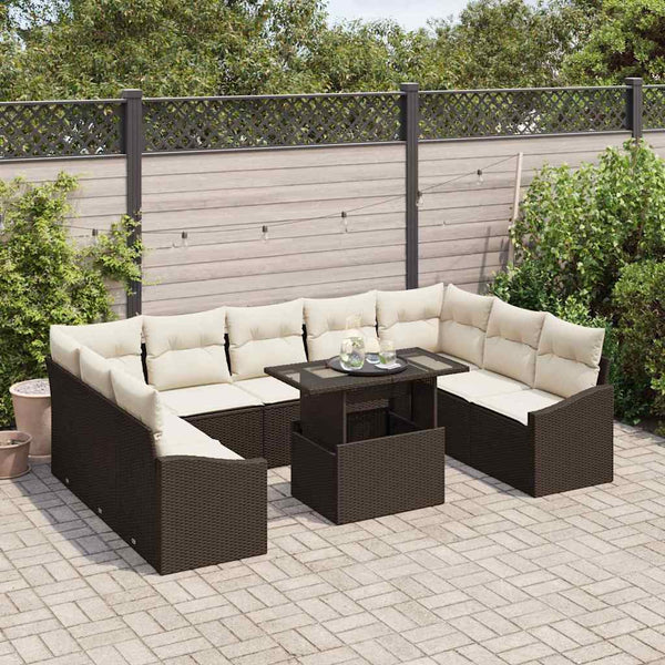 vidaXL Garden Sofa Set with Cushions and Storage 10 pcs Brown and Cream
