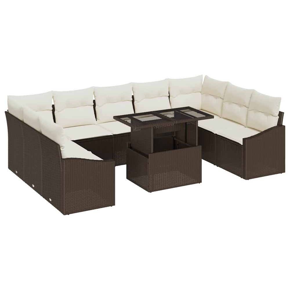 vidaXL Garden Sofa Set with Cushions and Storage 10 pcs Brown and Cream
