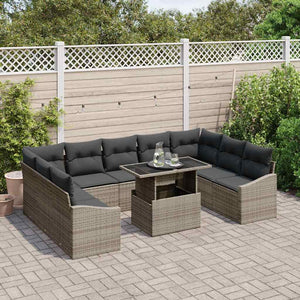vidaXL Garden Sofa Set with Cushions with Storage with Cushions 10 pcs Grey