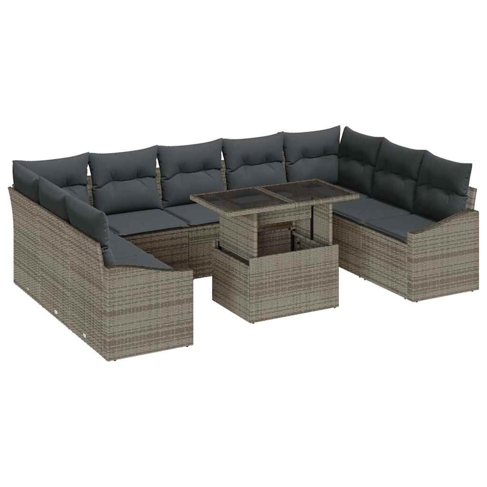 vidaXL Garden Sofa Set with Cushions with Storage with Cushions 10 pcs Grey