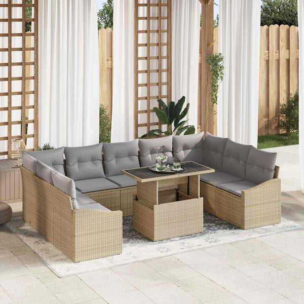 vidaXL Garden Sofa Set with Cushions 10 pcs Beige and Light Gray