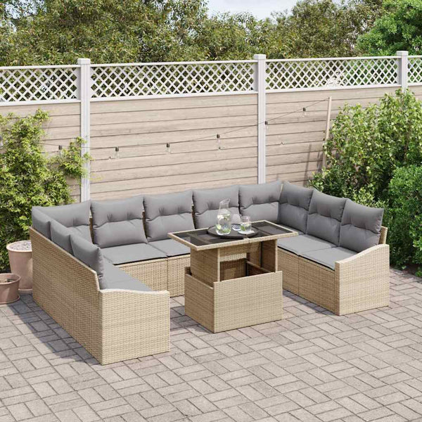 vidaXL Garden Sofa Set with Cushions 10 pcs Beige and Light Gray